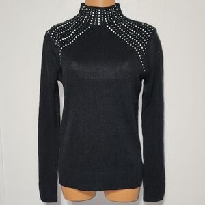 Juicy Couture Silver & Black MockNeck Sweater with Geometric Design Size Medium